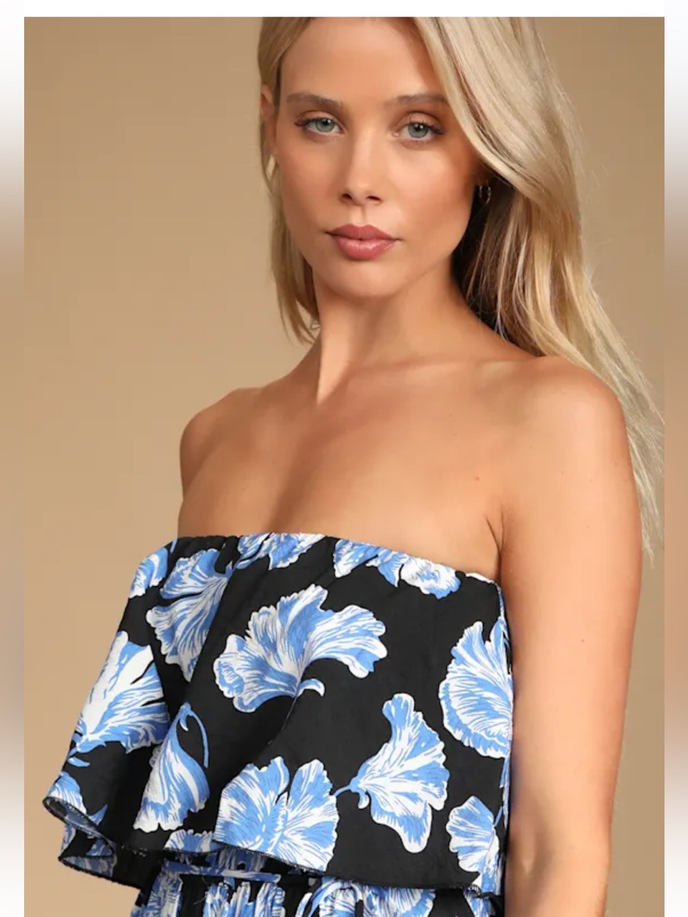 NWT Lulus Love Boldly Black Floral Print Strapless Maxi Dress - Size XS - Picture 2 of 5